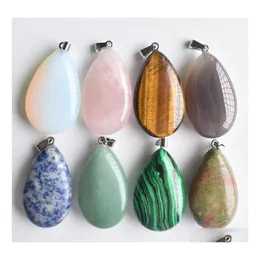 Charms 25x40mm Natural Stone Rose Quartz Waterdrop Formh￤ngen f￶r halsbandsmycken Makning Tillbeh￶r Sport1 Drop Delivery Findi Dhoab