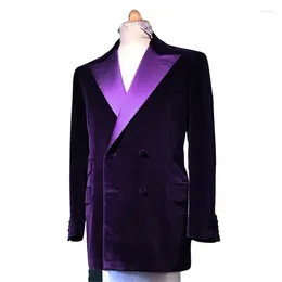 Men's Suits Winter Purple Velvet Double Breasted Satin Lapel Men Wedding Tuxedo Terno Masculino Prom Groom Custom Blazer 1Pcs Coat