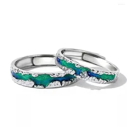 Обручальные кольца 1 Пара медная платиновая эмаль Dream Dream Blue Star Sky Регулируемая пара кольцо мужчины женщины открывают украшения для пальцев