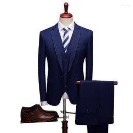 Mäns kostymer män 3 stycken set blazer byxor Vest Men's check Business Formal Suit Wedding Groom Groomsmen Dress Costume Homme Luxe