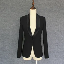 Damenanzüge Blazer HOCHWERTIGE Modedesigner-Jacke mit einem Knopf und Schalkragen außen 230216