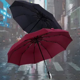 傘完全自動男性女性強いフレーム10ribs 3つの折りたたみ式ビッグパラソルポータブル耐性雨のための雨230217