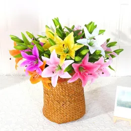 Decorative Flowers 3D Latex Artificial Lily Bride Bouquet Home Living Room Decor Christmas Fake Wedding Decoration Arrangement