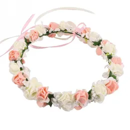 Bruiloft bruidsmeisjes bloemkrans kroon voor vrouwen kinderen hoofd roze paarse witte roos handgemaakte tiara mode headpiece201n