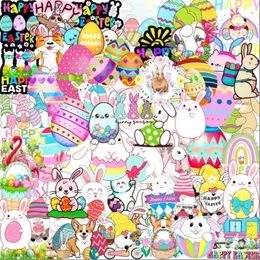 50st Happy Easter Bunny Egg Stickers Kawaii S￶t tecknad roliga kanin Animal DECALS FￖR KIDSPROKT VATTEN BAKTLER B￤rda datorbil Bike Decal Bagage Diy Sticker