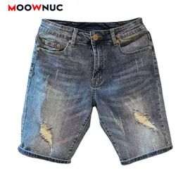 Mäns shorts herrar byxor sommar jeans casual shorts denim overall hål hombre fit man 2022 nya solid street kläder mode byxor moownuc z0216