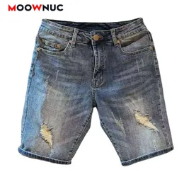 Herren Shorts Herren Hosen Sommer Jeans Casual Shorts Denim Overalls Loch Hombre Fit Männlich 2022 Neue Feste Straße Kleidung Mode Hosen MOOWNUC Z0216