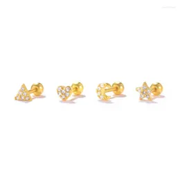 Studörhängen Canner 4pieces/Set 925 Sterling Silver Small Star Moon Heart Ear For Women Cubic Zirconia Piercing Earings Jewelry
