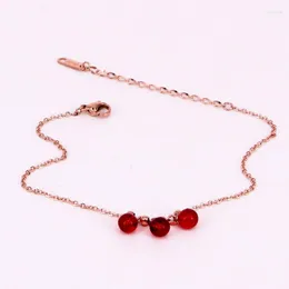 Anklets Fashion Stainless Steel Love Small Luck Red Bead Charm Foot Chain Bracelet Rose Gold Color Woman Lady Gift Beach