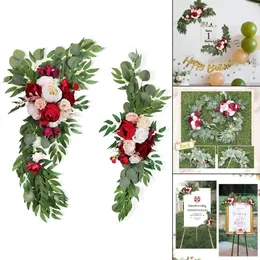 Flores decorativas 2 peças arco de casamento pendurado swag swag guirlanda artificial para decoração de sinal de janela de recepção