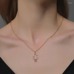 Kolye Kolye Kristal Rhinestone Bitki Kaktüs Kolye Kadınlar için Altın Renk Alaşım