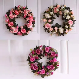 Dekoratif çiçekler 40cm gül çelenk yapay çiçek çiçeği çelenk çiçek çelenkleri bahar dekoru ev ofis duvar ön kapı düğün