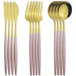 Servis uppsättningar 4set/12st rosa guldbestick set silvervaror rostfritt stål knivgaffel sked middag kök flatvaror bordsvar