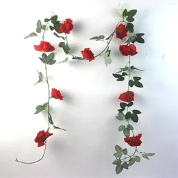 Dekorativa blommor 2,4 meter Silk Roses Ivy Van med gröna blad för hembröllopsdekoration Fake LEAF DIY Hängande krans Artificial