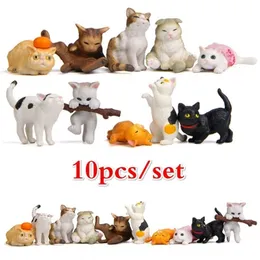 Decorative Objects Figurines 10 Pcs Cat Colorful Creative Landscaping Doll Miniature Garden Miniatures Figurine Home Decor 230217