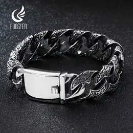 Charm Bilezikler Fongten Kalça Pop Erkek Küba Bağlantı Zinciri Bilezik Punk Paslanmaz Çelik Vintage Siyah Adam Bilek Bangle Viking Takı 230216