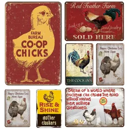Country Chicken art painting Metal Sign Fresh Eggs Vintage Poster Tin Plate Farm Wall Decor Rooster Hen Retro Plaque Farmhouse personalized Decor size 30X20CM w02