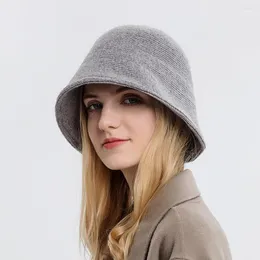 Berets mulheres balde chapéu de malha poliéster bob boné para pescador feminino em cor sólida circunferência da cabeça ajustável yf0148