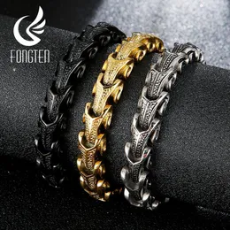 Charm Bracelets Fongten Punk Dragon Snake Link Chain Mens Bracelet 316L Stainless Steel Black Gold Silver Color Viking Fashion Jewelry 230216