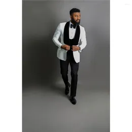 Mäns kostymer män skräddarsydda sjal lapel man mönster vit brudgum tuxedos bröllop/prom 3 stycken (jacka byxor väst slips) e58