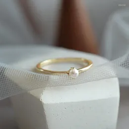 Anéis de casamento Bella Box Mini imitação de pérola anel fino para mulheres Minimalistas de dedos finos Acessórios delicados Jóias de cor de ouro Girls