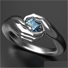 Band Rings Fashion Love Hug Cubic Zirconia Sier Color Ring Lady Jewelry Gifts Drop Delivery Dh6Wh