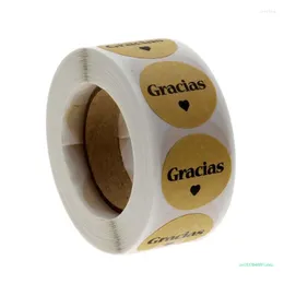 Embrulho de presente 500pcs/roll Espanhola Agradecemos adesivos adesivos por casamentos de ação de graças de casamento de graças de ação de graças
