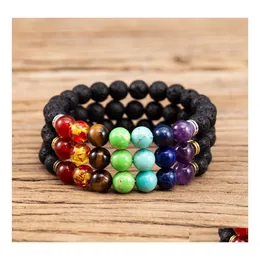 Charm Bracelets 7 Chakras 8Mm Black Lava Stone Bracelet Diy Aromatherapy Essential Oil Difusor Buddha Mala Yoga Jewelry Drop Deliver Dhni9