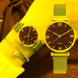 Avanadores de punho, relógio de moda para mulheres Starry Sky Dial Wrist Watches Bracelet Mesh Magnetic Crystal Quartz Ladies Relógio Presentes de Relógio
