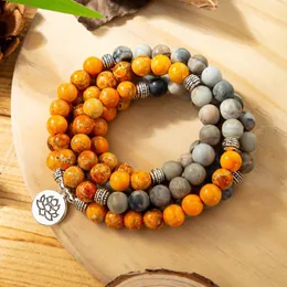 Tennisarmbänder 108 Mala Perlenkette Orange Meeressediment Gebetsarmband Naturstein Meditation Spirituell Yoga Damen