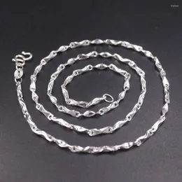 체인 진짜 S999 Fine Silver Women 남자 럭키 2mmw Yuanbao 체인 링크 목걸이 18 "L