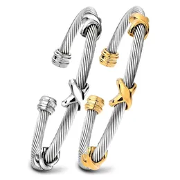 Bracelet manchette ouvert pour femme plaqué or design X bracelet manchette tressé croisé bijoux femme bracelet manchette en acier inoxydable argent
