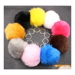 Schlüsselanhänger Flauschige Pom Schlüsselanhänger Weiche Faux Rex Kaninchenfell Ball Auto Pompom Plüsch Schlüsselanhänger Sier Schlüsselhalter Frauen Tasche Anhänger Drop Deliv Dhaqu