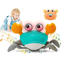 Battery Operated Baby Crawling Walking Crab Musical Toys Toddler Electronic Light Up Crawl Toy Automatically Avoid Obstacle For Babies Boys Girls With Charger