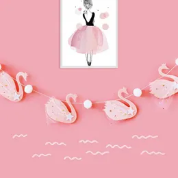 Bandiere per striscioni in tessuto stamina di cigno rosa bianco decorazioni di nozze per la casa ghirlanda forniture per feste di compleanno banner baby shower decorazioni per ragazze 230217