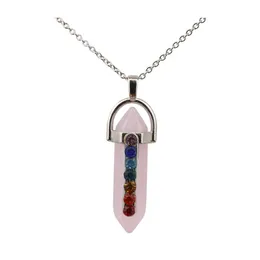 Pendant Necklaces Fashion Hexagonal Prism Rose Quartz Reiki Healing Crystal Chakra Necklace For Women Jewelr Yydhhome Drop Delivery Dhx8W
