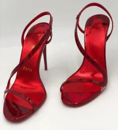 Z pudełkiem loubutins chrześcijanie czerwone sandały Sandały Letnie marki Padlock Rosalie 100 mm buty kobiety Lockandkey Stiletto Obcasy Lady Gladiator Sandalias