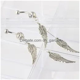 حلقات زر جرس السرة Junlowpy 14g Dangle Belly Surgical Steel Wing Ring Barbell for Women Girls Body Bodice Jewelry W Dhgarden DH59B