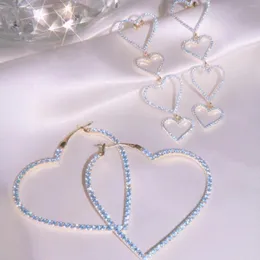 Hoop Earrings Gold Color White Blue Pink CZ Hollow Heart Shaped Earring For Women 2023 Valentine's Gift Fashion Jewelry