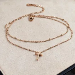 Kostki podwójne łańcuchy ze stali nierdzewnej Bransoletka Krzyżowa dla kobiet sandały Acesories moda różowe złota biżuteria