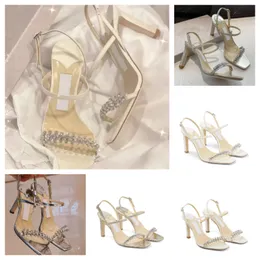 Yeni yaz markası meira sandaletler ayakkabı kadınlar kristal süslenmiş strappy pompalar kadınsı stiletto topuk gece elbise gelinlik sandalyas ayakkabı eu35-43.Box