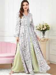 Abbigliamento etnico eid a due pezzi set nastri di abiti sciolti eleganti abiti casual lunghi fiore kaftan abayas set musulmani ramadan islam 2023