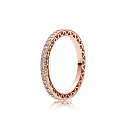 18K Rose Gold Sparkle Hearts Pierścień dla Pandora CZ Diamentowy projektant ślubny Biżuteria dla kobiet dziewczyny