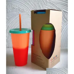 자동차 DVR 기타 건강 미용 품목 소매 색상 교환 컵 플라스틱 재사용 콜드 커피 및 차 큰 용량 뚜껑 700ml 5 Dhqyz