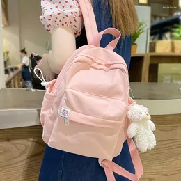 School Bags Simple Women Backpack With Pendant Casual Bag For Teenager Girl College Student Solid Color Small Shoulder Travel