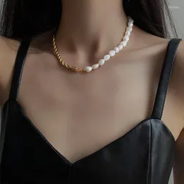 Chains Fashion Natural Freshwater Pearl Necklace For Women Design Metal Patchwork Choker Clavicle Chain Party Wedding Jewelry
