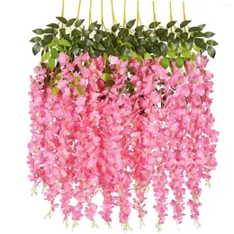 Kwiaty dekoracyjne 6pcs Wisteria sztuczne dekoracje kwiatowe 1.1M Wiszący Garland Silk na domowe imprezę sufitową Wystrój Suith