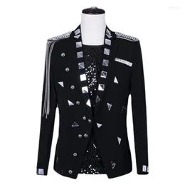 Abiti da uomo Blazer 2023 Vestito da prestazione per lenti da cantante maschile Costume da palcoscenico nero casual da uomo Chorus