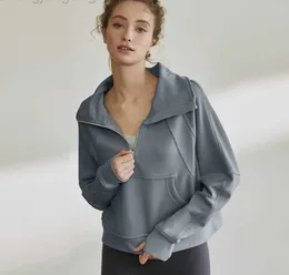 Дизайнерская йога переострить женскую половину zip -беговую куртку осень и зимний плюшевый спортивный свитер.