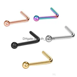 Nose Rings Studs 20G Stainless Steel Set Round Ball Stud L Shaped Piercing For Women Men Body Jewelry 100Pcs Drop Delivery Dhgarden Dhphn